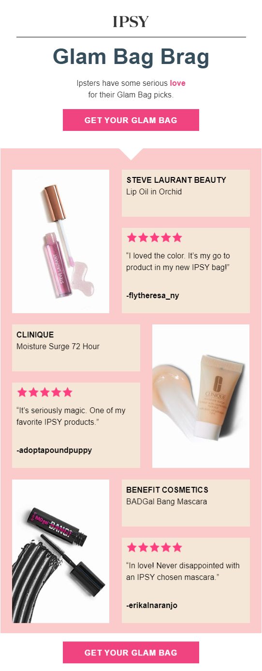 Ipsy email marketing example Photo