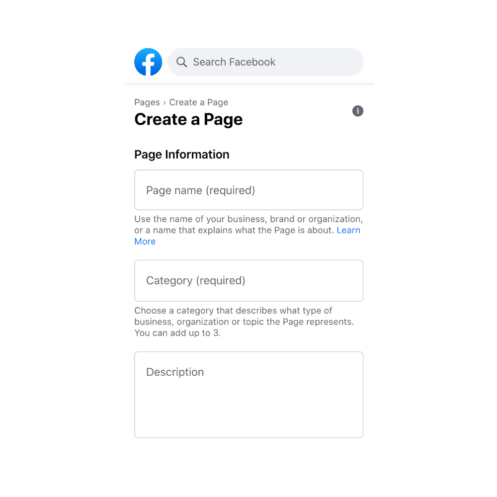 Create a page Επαγγελματική σελίδα facebook