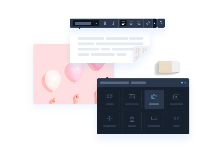 
Simplicity
No installation requiredYou don't need to install anything on your computer. The Website Builder is accessible through your browser, giving you instant access to start creating your site within a few hours.
Add elements with one clickThe editor is user-friendly and allows you to easily drag and drop elements anywhere on your site.
We handle the updates for youLeave the necessary software and system updates to us to ensure your site runs smoothly.